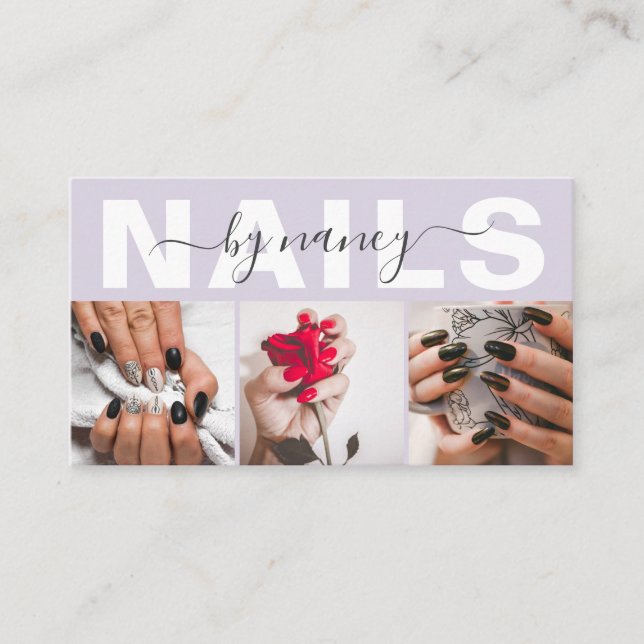 Nail Artist Photo Collage Qr Code Logo Lavender Visitkort (Framsida)