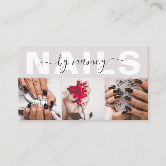 Nail Artist Photo Collage Qr Code Logo Pearl Pink Visitkort (Framsida)