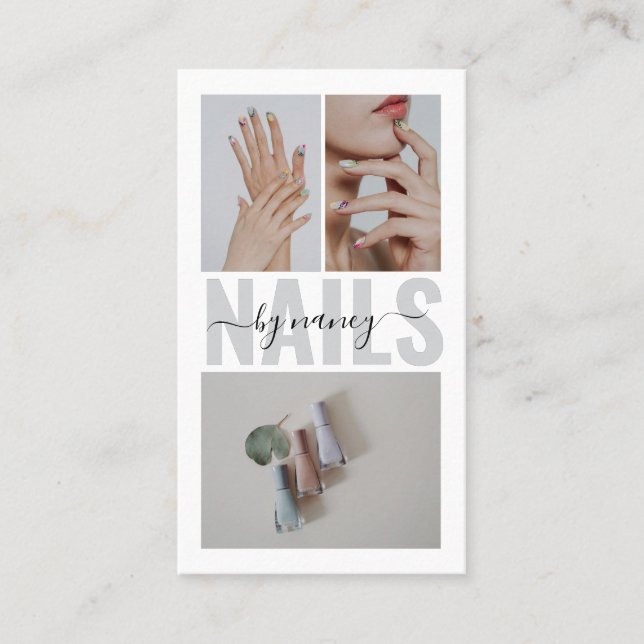 Nail Artist Qr Code Sociala Media 3 Foto Collage Visitkort (Framsida)