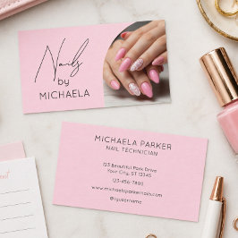 Nail Artist Salong Rosa Skript Typografi Foto Visitkort