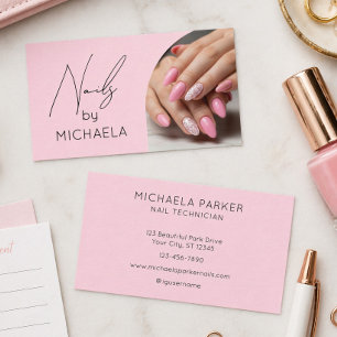 Nail Artist Salong Rosa Skript Typografi Foto Visitkort