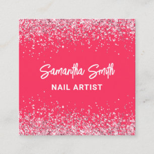 Nail Artist Shock rosa Glitter Salon Fyrkantigt Visitkort