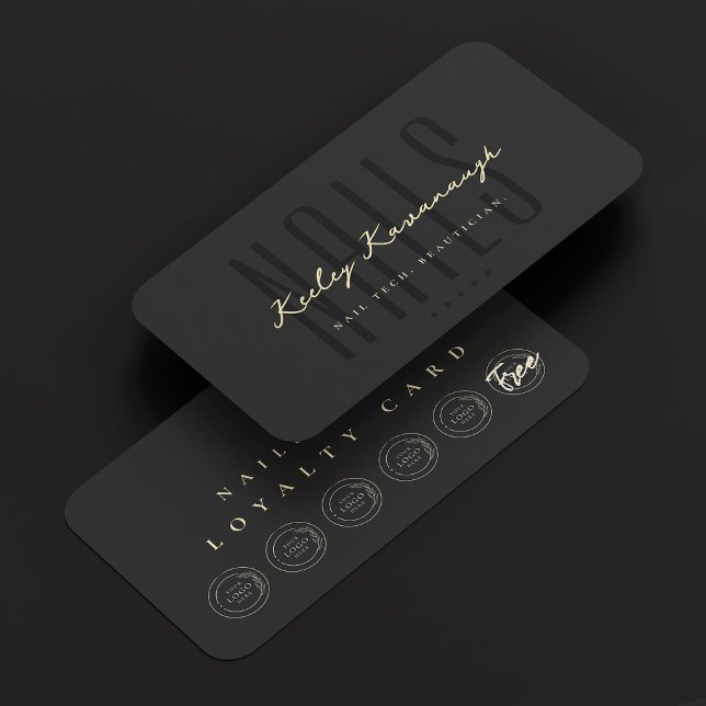 Nail Artist Technician Slår Black Loyalty Card Visitkort (Nail Artist Technician Punch Black Loyalty Card
)