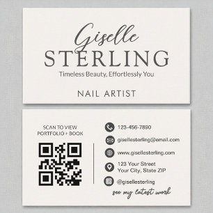 Nail Artist White Script Modern QR-kod Visitkort