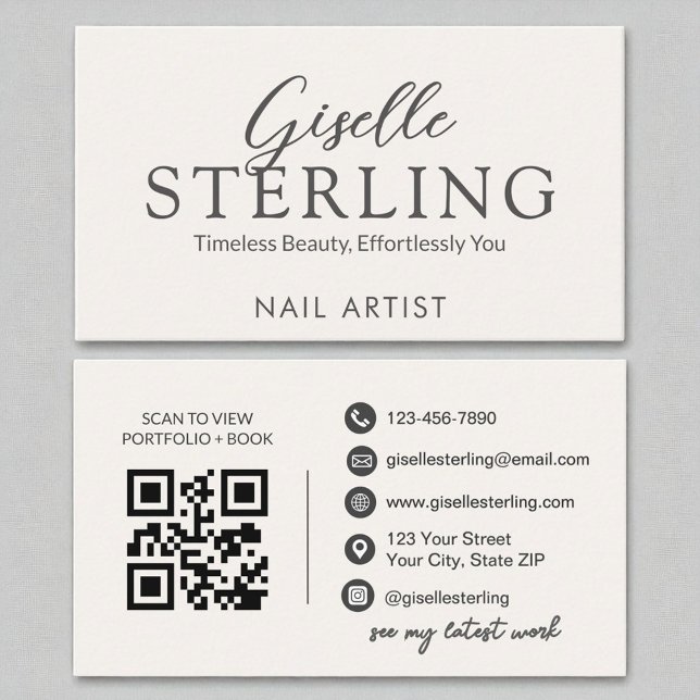 Nail Artist White Script Modern QR-kod Visitkort (Skapare uppladdad)
