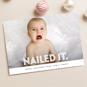 Nail It Cute Funny Family Kids-julfoto Julkort