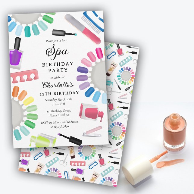 Nail Manicure Pedicure Mani Pedi Girl Spa Birthday Inbjudningar (Nail Manicure Pedicure Mani Pedi Girl Spa Birthday Invitation)
