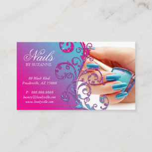 Nail Salon Affärskort Glitter Blue Rosa Visitkort