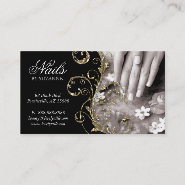 Nail Salon Black Guld Gnistra Visitkort (Framsida)