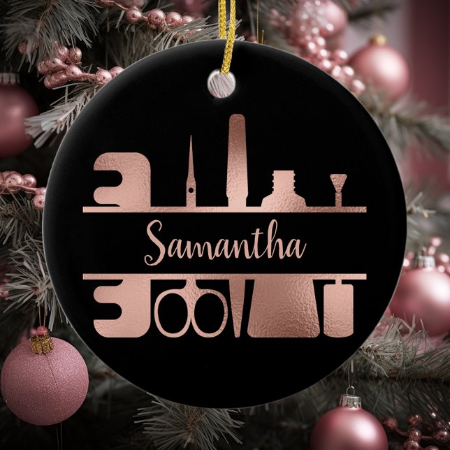 Nail Salon Business Technician Ro Guld Monogram Julgransprydnad Keramik (Skapare uppladdad)