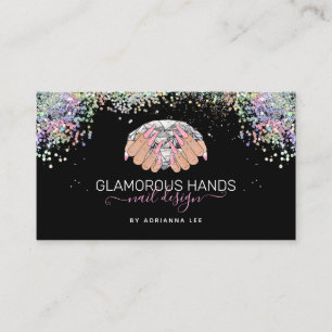 Nail Salon Diamond i Händer Rosa Glitter Nagel Te Visitkort