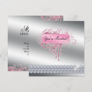 Nail Salon Elegant Rosa Glitter Bling Inbjudningar
