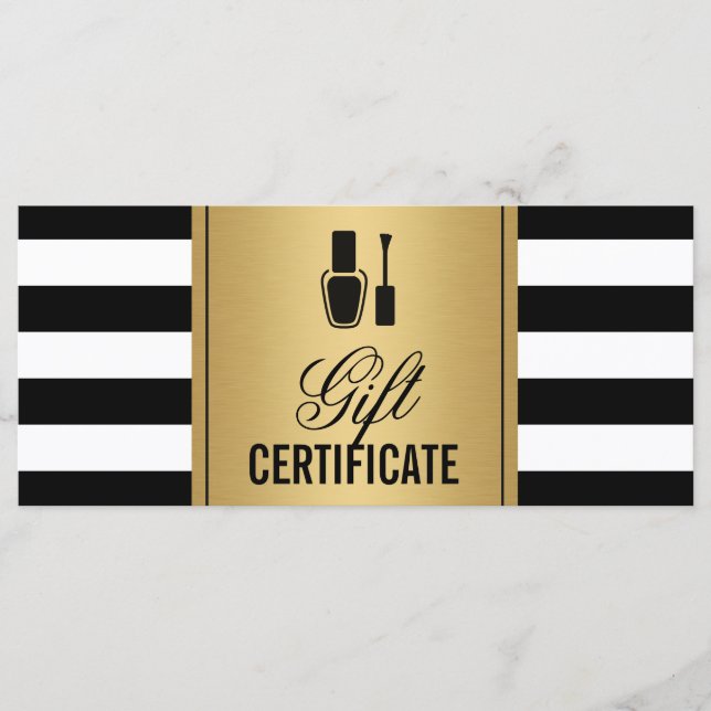 Nail Salon Gift Certificate Guld B&W Rand (Framsida)