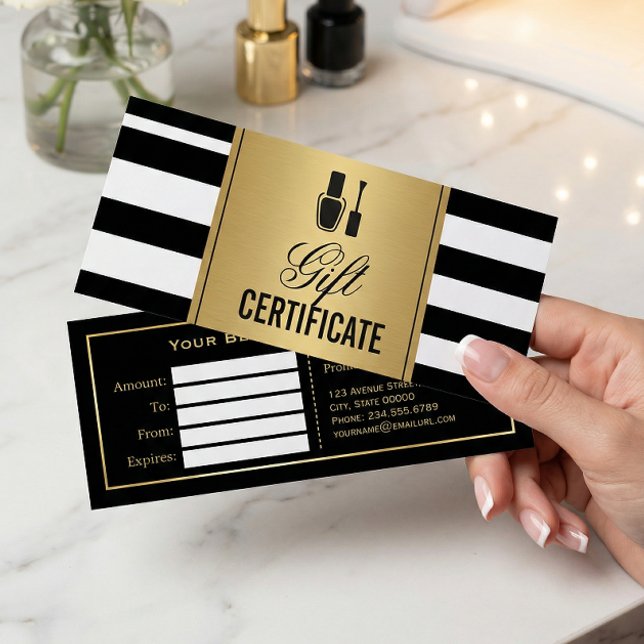 Nail Salon Gift Certificate Guld B&W Rand (Skapare uppladdad)
