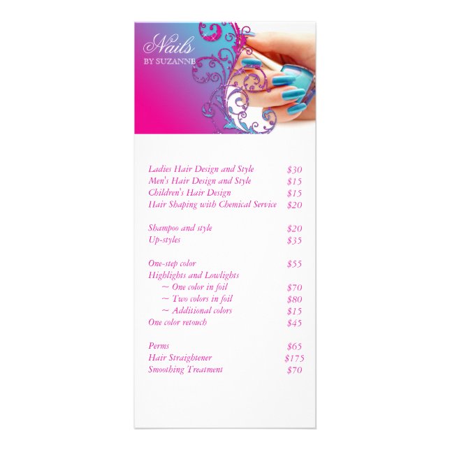Nail Salon Glitter Blue Rosa Reklamkort (Framsidan)