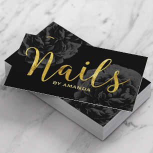 Nail Salon Guld Elegant Black Blommigt Visitkort