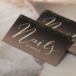 Nail Salon Guld Glitter typografi Black & Beige Visitkort