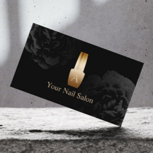 Nail Salon Guld Polska Flaska Elegant Black Blommi Visitkort