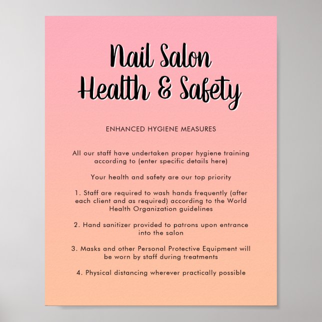 Nail Salon Health Rosa Pastel Färg Covid Safety Poster (Framsidan)