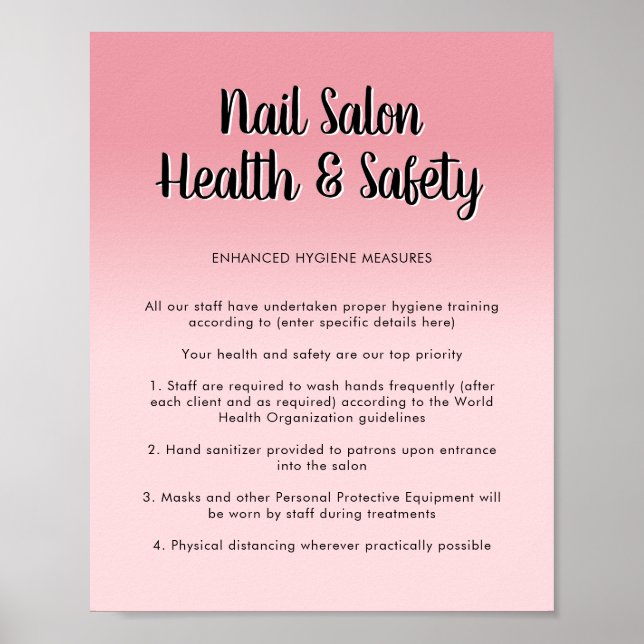 Nail Salon Health Rosa Script Font Covid Safety Poster (Framsidan)