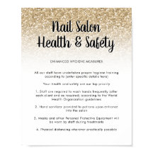 Nail Salon Health Safety Poster Guld Glitter