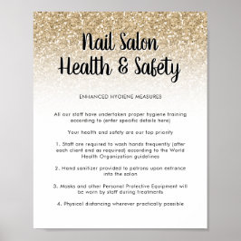 Nail Salon Health Safety Poster Guld Glitter