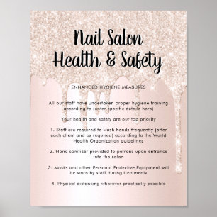 Nail Salon Health Safety Poster Rosa Glitter Drift