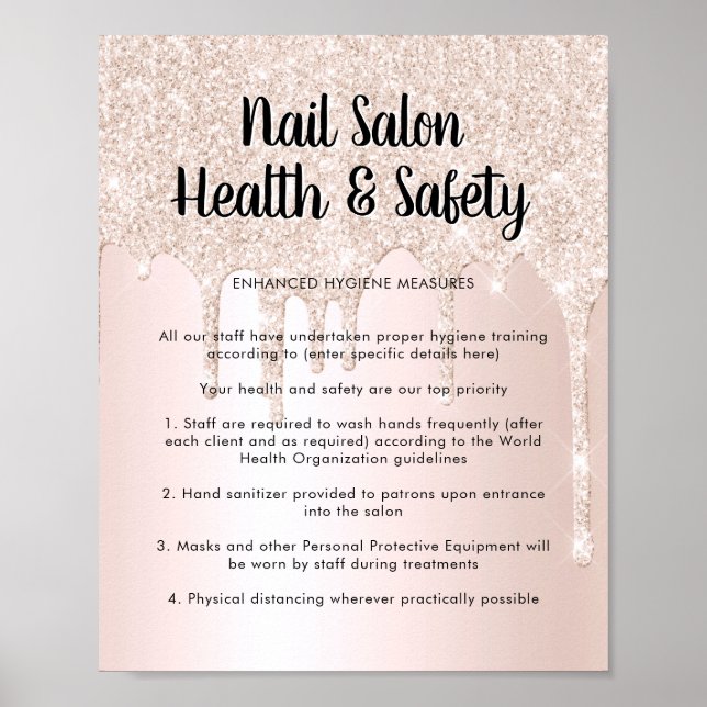 Nail Salon Health Safety Poster Rosa Glitter Drift (Framsidan)