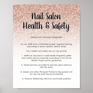 Nail Salon Health Safety Poster Rosa Peach Glitter