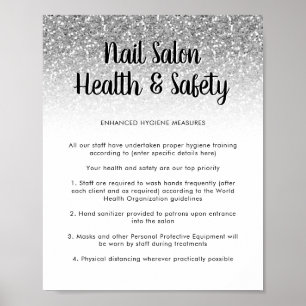 Nail Salon Health Safety Poster Silver Glitter