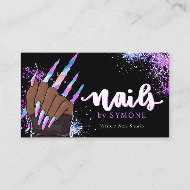 Nail Salon Holografiska Glitter Nagel Tech Beauty Visitkort (Framsida)
