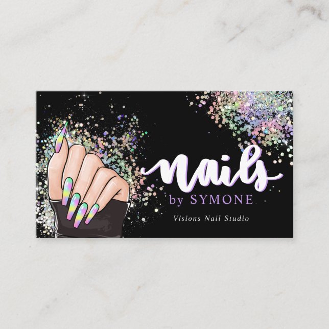 Nail Salon Holografiska Glitter Nagel Tech Beauty Visitkort (Framsida)