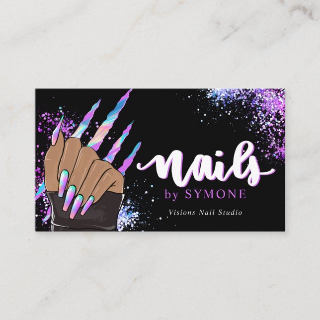 Nail Salon Holografiska Glitter Nagel Tech Beauty Visitkort (Framsida)