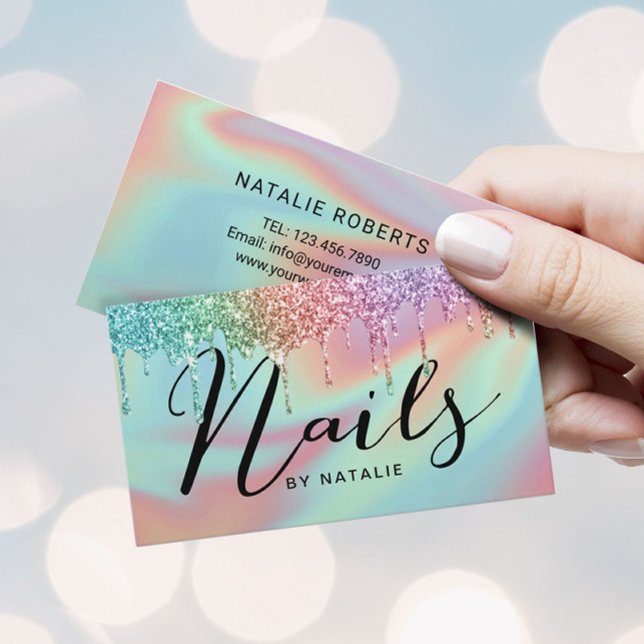 Nail Salon HoloGraph Glitter Drives Typography Visitkort (Skapare uppladdad)