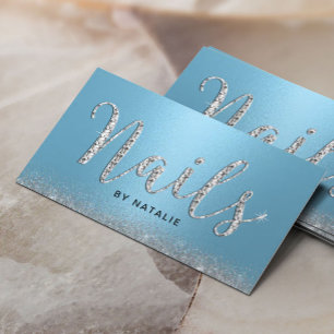 Nail Salon Light Blue Luxury Typography Manicurist Visitkort