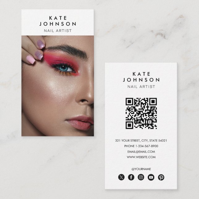 Nail Salon Makeup Artist Photo QR-kod Visitkort (Fram/baksida)