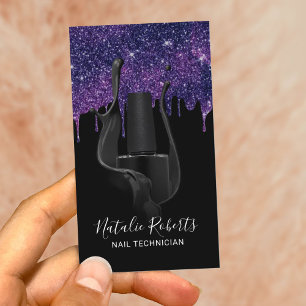 Nail Salon Manicurist Black & Lila Glitter Drives Visitkort