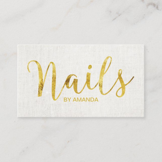 Nail Salon Manicurist Guld Elegant Linen Visitkort (Framsida)