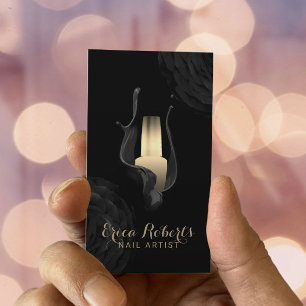 Nail Salon Manicurist Modern Black Guld Blommigt Visitkort