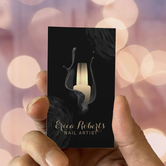 Nail Salon Manicurist Modern Black Guld Blommigt Visitkort (Skapare uppladdad)