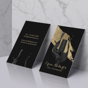 Nail Salon Manicurist Modern Black & Guld Visitkort