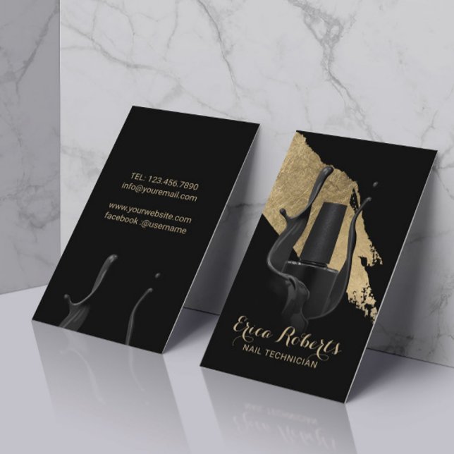 Nail Salon Manicurist Modern Black & Guld Visitkort (Skapare uppladdad)