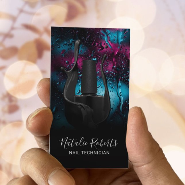 Nail Salon Manikurist Modern Black Flaska Visitkort (Skapare uppladdad)