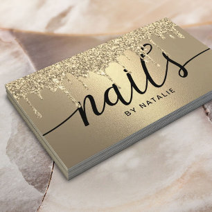Nail Salon Modern Guld Glitter Driver Manicurist Visitkort