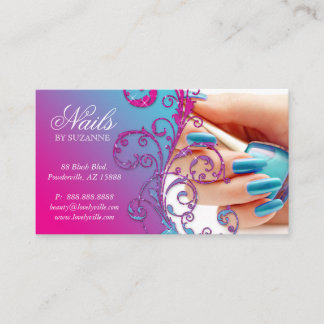 Nail Salon Modern Loyalty Card Glitter Blue Rosa Lojalitetskort