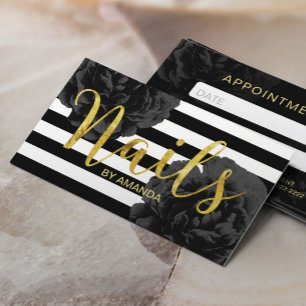 Nail Salon Modern Rand Black Blommigt Möte Tidsbeställning Kort