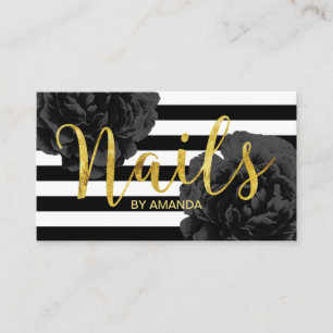 Nail Salon Modern Rand Elegant Black Blommigt Visitkort