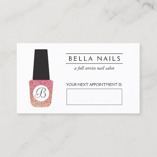 Nail Salon Monogram Bronze Glitter Möte Tidsbeställning Kort (Framsida)