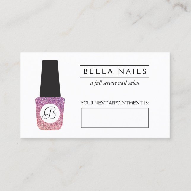 Nail Salon Monogram Lila Glitter Möte Tidsbeställning Kort (Framsida)
