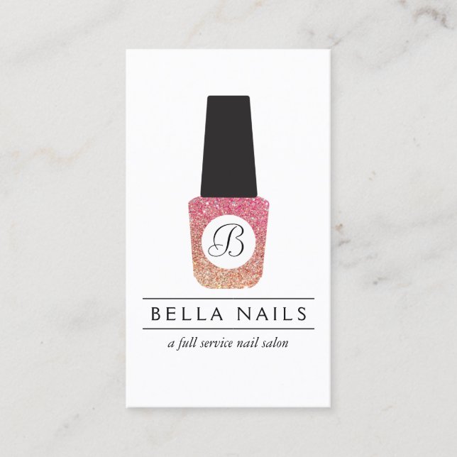 Nail Salon Monogram om Bronze Glitter Nagel polska Visitkort (Framsida)